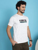 Venitian Men Printed Round Neck White Cotton Lycra T-Shirt