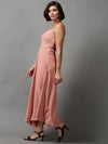 Women's Pink Solid Fit and Flare Dress-AE-15093-Peach