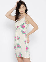 Front twist strap printed dress in off White