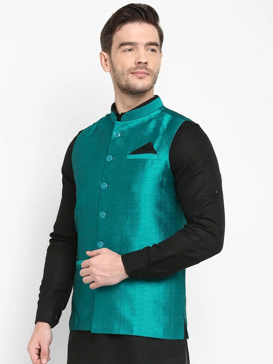 Hangup Men Standard Solid Men's Indian Wear-DarkSlate_SIlk1_Nehru