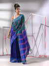 Blue And Teal Cotton Saree With Stripes Design-MA55CT06520027