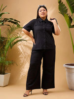 Women Black Schiffli Front Button Shirt With Pants