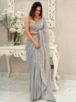 Saree Mall Women's Georgette Grey Embellished Designer Saree With Blouse Piece-KESARI7204