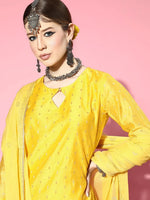 Ahika Women Yellow Woven Design Kurta Sharara With Dupatta