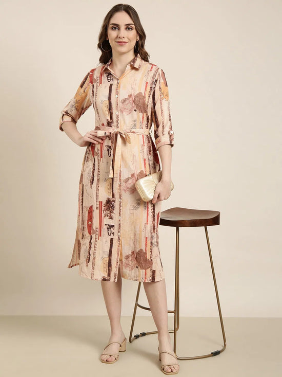 Women Peach Floral Shirt Dress-DW-5068-Peach