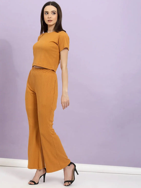 Rigo Self Textured Crop Top & Bell Bottoms With Pockets Co-Ord Set-WTRKST1022-L