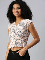 Women's Peach Tropical Top-AE-10212-Peachnavyblue