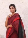 Dark Red Pure Cotton Saree With Temple Border-MA54CT33440075