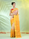 Beige Cotton Handwoven Saree With Zari Borders-MA66CT431820065