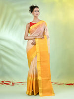 Beige Cotton Handwoven Saree With Zari Borders-MA66CT431820065