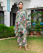 Vaasva Women Dark Green Musline Viscose Digital  Printed Kaftan Pant Set-157VAASDARKGREEN