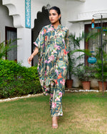 Vaasva Women Dark Green Musline Viscose Digital  Printed Kaftan Pant Set-157VAASDARKGREEN