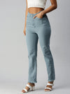 Women's Blue Solid Denim Relaxed Jeans-IM9708-Blue