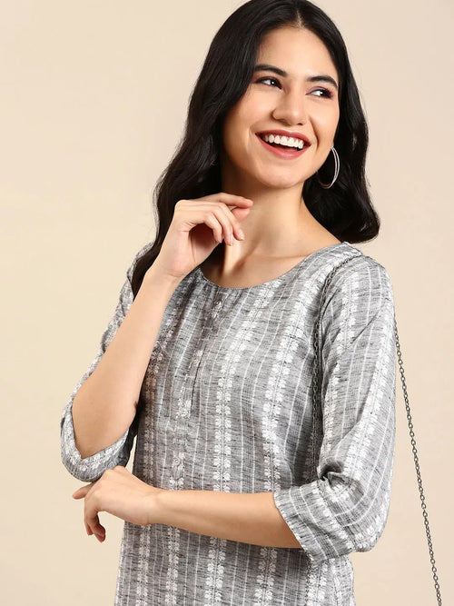 Women's Grey Solid Straight Kurta-SKC-3312-Grey