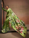 Avanshee Women's Latest Bollywood Floral Printed Satin Saree With Unstiched Blouse-AVN-8090-GREEN