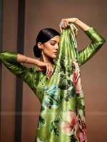 Avanshee Women's Latest Bollywood Floral Printed Satin Saree With Unstiched Blouse-AVN-8090-GREEN