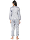 Smarty Pants Women's Silk Satin Grey Color Elephant Print Night Suit