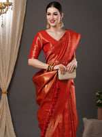 Saree Mall Women's  Blend Red Woven Design Designer Saree With Blouse Piece-15ALEKHA1501