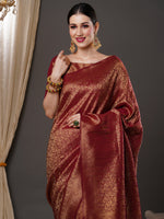 Saree Mall Women's  Blend Burgundy Woven Design Designer Saree With Blouse Piece-15ALEKHA1502