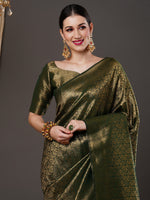 Saree Mall Women's  Blend Green Woven Design Designer Saree With Blouse Piece-15ALEKHA1503