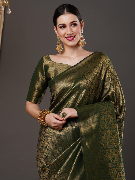 Saree Mall Women's  Blend Green Woven Design Designer Saree With Blouse Piece-15ALEKHA1503