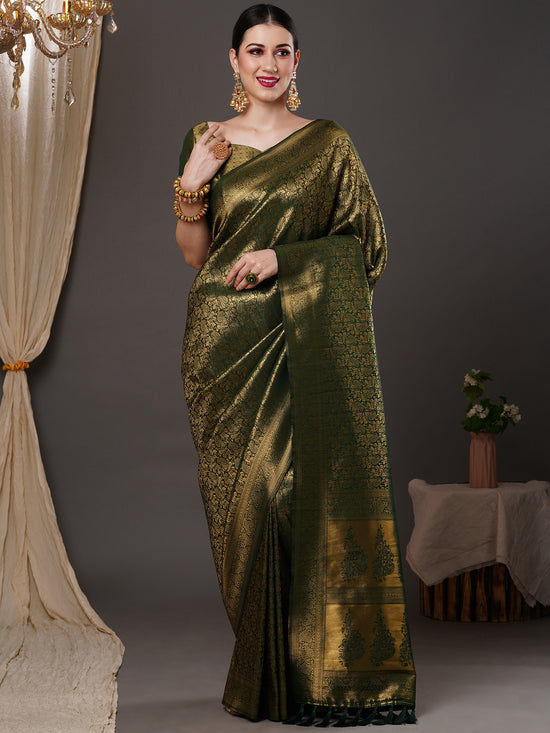 Saree Mall Women's  Blend Green Woven Design Designer Saree With Blouse Piece-15ALEKHA1503