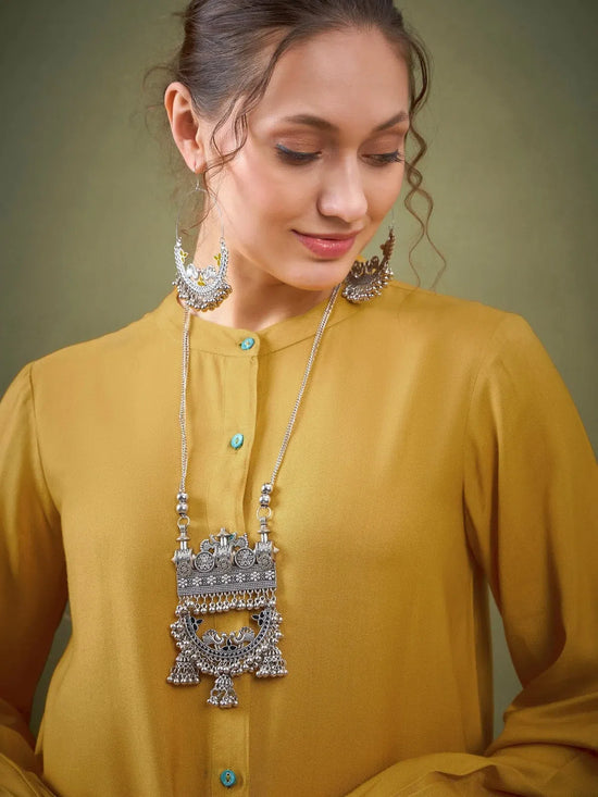 Women Mustard Hem Embroidered Shirt With Palazzos