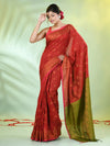 Red Cotton Saree With Zari Borders-MA66BCT43830041