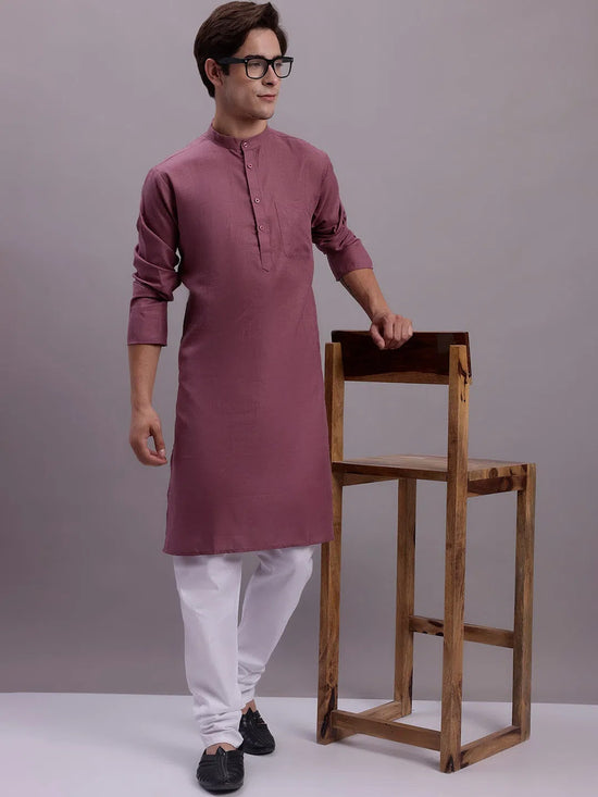 Men's Solid Cotton Kurta With Pyjamas-JOKP-611Magenta