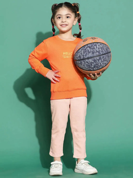 Tales & Stories Orange Printed SweatShirt For Girls