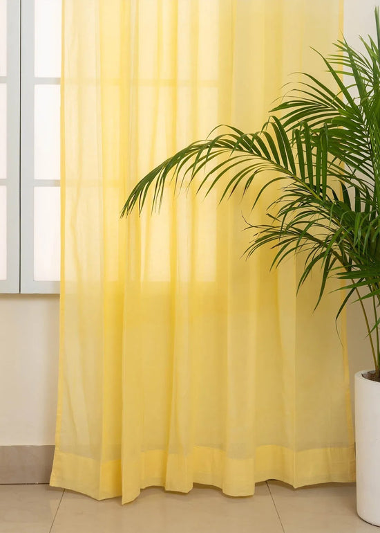 Solid Pale Yellow sheer 100% cotton plain curtain for Living room & bedroom - Light filtering - Pack of 1-230424064