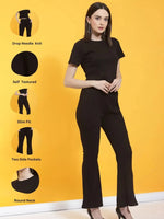 Rigo Self Textured Crop Top & Bell Bottoms With Pockets Co-Ord Set-WTRKST1021-L