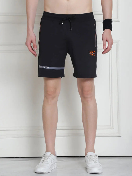 Venitian Men Cotton Printed Black Shorts