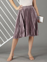 Women's Violet Solid Flared Skirt-AE-10349-Violet