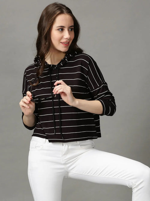 Women's Black Striped Crop Top-AE-10460-Black