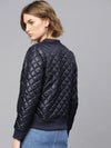 Women Solid Navy Full Sleeve Jacket