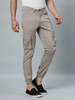 Ribbed Jogger Cargos with 6 pockets-Grey-HJC9012-30