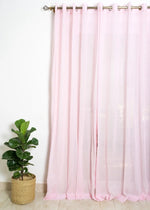 Solid Powder pink 100% cotton plain curtain for Living room & bedroom - Light filtering - Pack of 1-20044906009