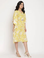 Ahalyaa Women Lime Green & Off White Floral Printed Flared Sleeves Floral Kaftan Kurta