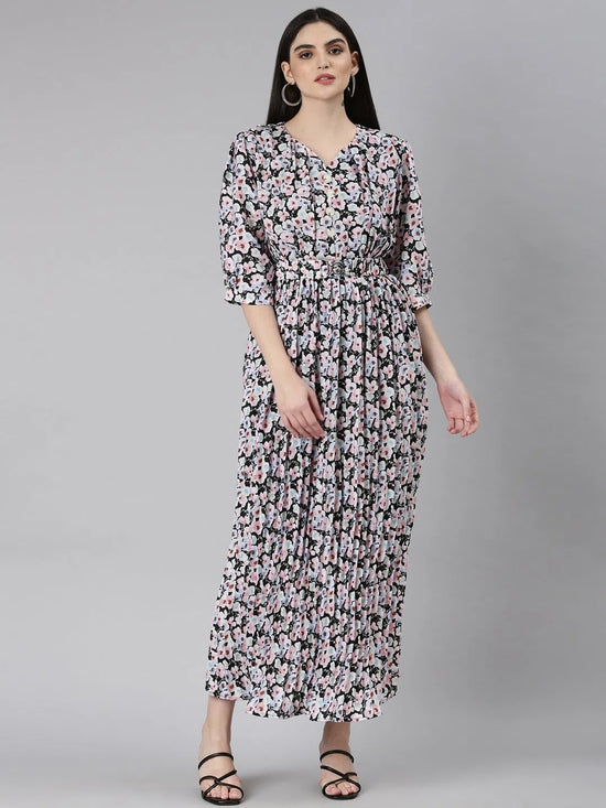 Women Multi Floral Maxi Dress-8I-7135-Multi