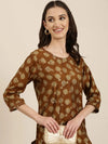 Women Brown Printed Straight Kurta-HO-2484-Brown