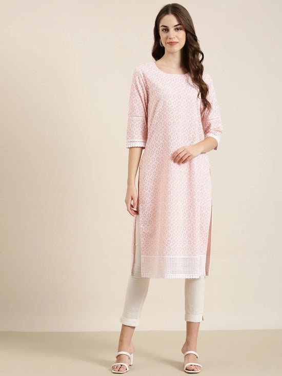 Women Peach Embellished Straight Kurta-RA-041-Peach