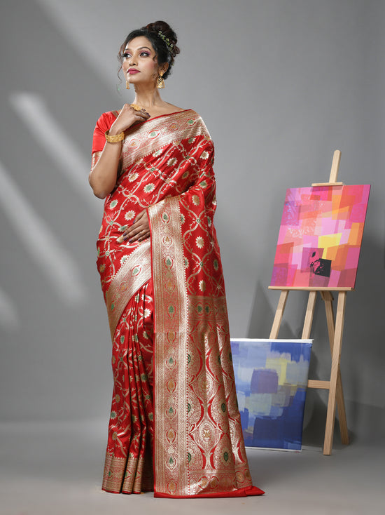 Red Silk Banarasi Saree With Meenakari Designs-MA52BSL44880088