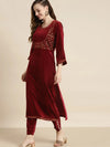 Maroon Velvet Bodice Zari Embroidered Kurta