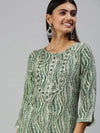 Women's Beige Printed Straight Kurta-HO136-Cream-Green