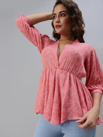 Women's Pink Printed Top-AE-10282-Pink