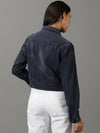 Women's Navy Blue Solid Denim Jacket-IM-10440-Navyblue