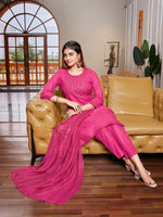 Navyaa Women's Cotton Blend Embroidered Straight Kurta Pant With Dupatta-Me202-mgpink-skd