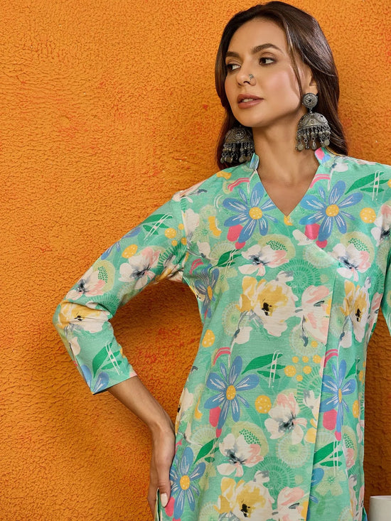 Ahika Cotton Printed Green Indian Ethnic