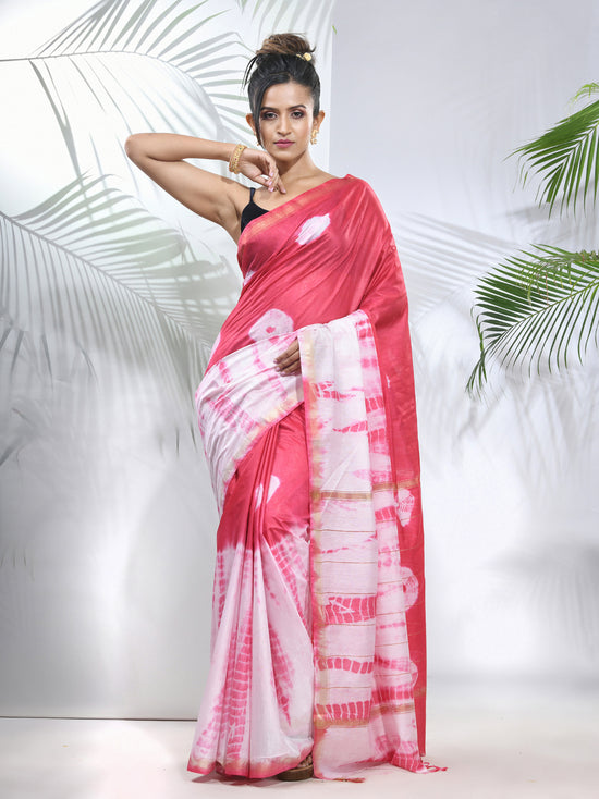 Pink And White Shibori Printed Silk Saree-MA56BSL34610006